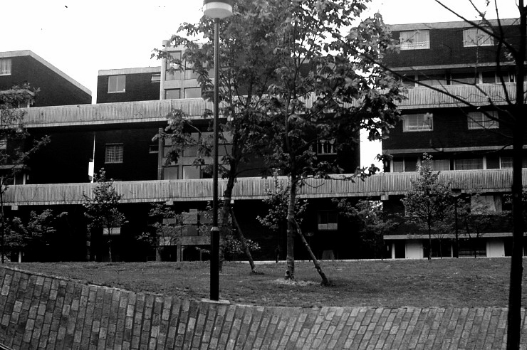A block of flats on the Brunel Estate in 1974