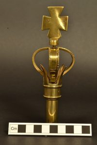brass polehead with crown from Allen collection of poleheads