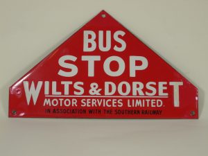red triangular metal bus stop sign for countryside blog