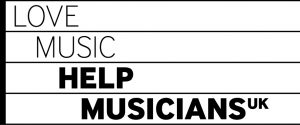 Love music help musicians logo - the words written on stave