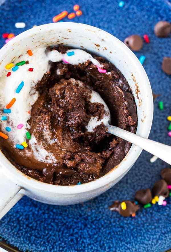 A swirl of chocolate cake mix in a cup