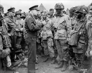 Photograph of Dwight D. Eisenhower gives orders at Greenham Common.