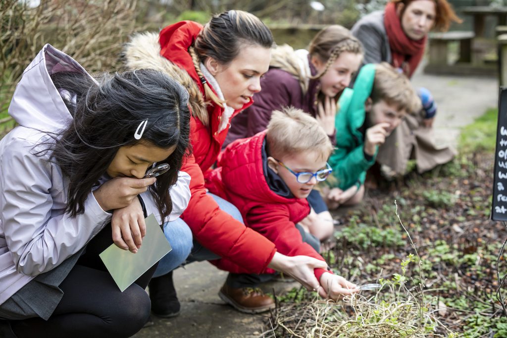 Children and adults in the MERL garden for The Outdoor Schoolroom