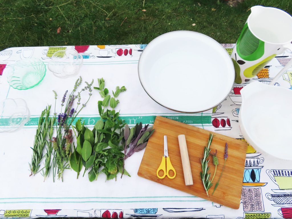 Materials to make scent bowls, laid out on a table