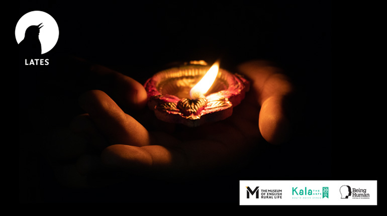 A hand holding a decorated diwali diya lamp for GLOW, a MERL Late
