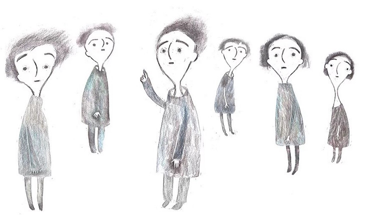 Drawing of 6 figures on a white background. Illustration by Linda Newcombe