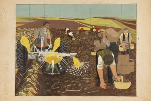 Painting showing people at work harvesting potatoes