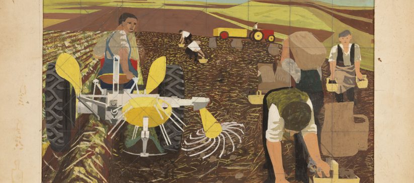 Painting showing people at work harvesting potatoes