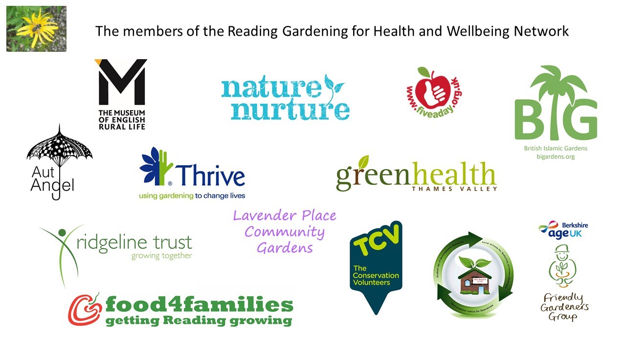 Logos for the members of the Reading Gardening for Health and Wellbeing Network