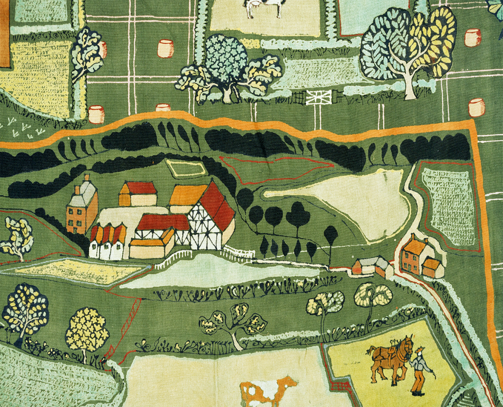 This is just one detail from the Cheshire wall-hanging depicting the varied rural and agricultural life of the region.