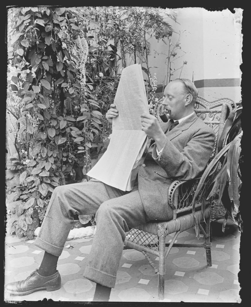 This photograph, taken in the late 19th or early 20th century, shows a man from the Reading area scanning a broadsheet newspaper. Newspapers contained details of local convictions for homosexuality, and so are a key resource for discovering historical LGBTQ+ individuals. (MERL 	P DX322 PH1/DL7/143)