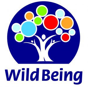 Wild Being logo - a brightly coloured tree with the trunk represented by people