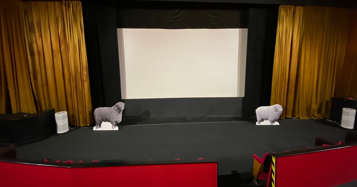 Two cardboard animals in the Forum Cinema, Hexham.