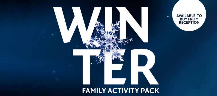 The word 'Winter' split over two lines with a sparkly snowflake in the middle on a dark blue background