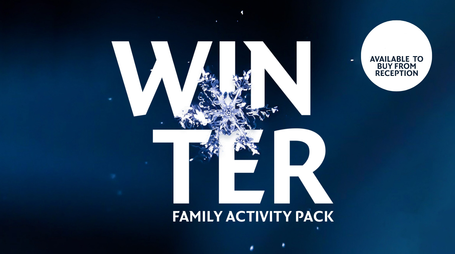 The word 'Winter' split over two lines with a sparkly snowflake in the middle on a dark blue background