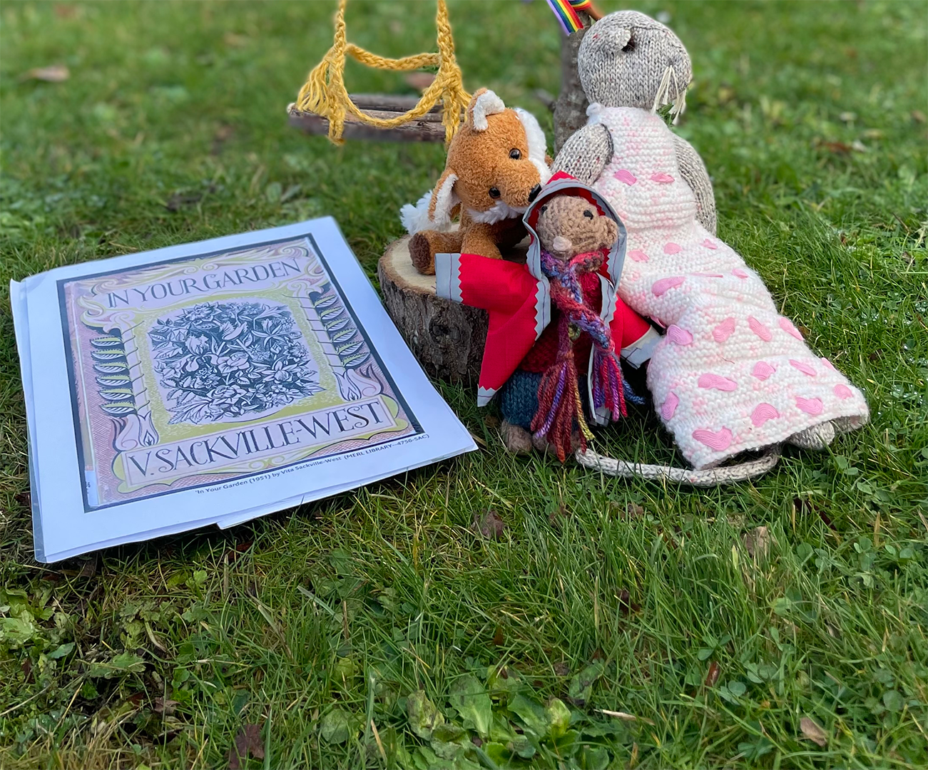 Little Mouse and friends relax in our garden, alongside the cover of Vita Sackville-West's beautiful 'In your Garden'!