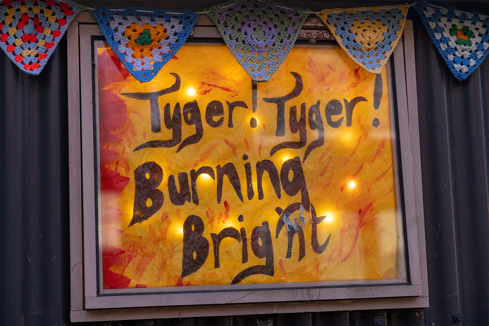 A quote from William Blake ('Tyger, Tyger! Burning Bright') at our Magical Lights event.