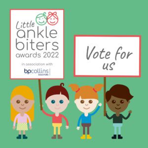 Graphic reads 'Vote for us in the little ankle biters awards 2022