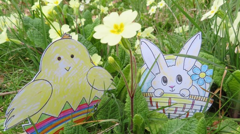 A chick and bunny card craft used for the spring trail in The MERL garden