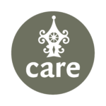 circular logo with the word 'care' written below a representation of a decorative polehead