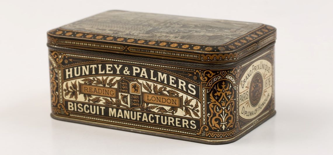 Huntley & Palmers Biscuit Tin , Reading in London in the shape of