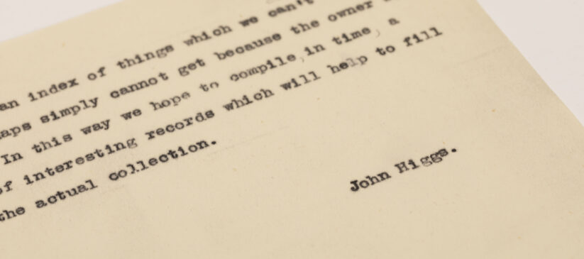 Detail of the final page of a draft, typewritten article by John Higgs entitled 'Making a Museum'