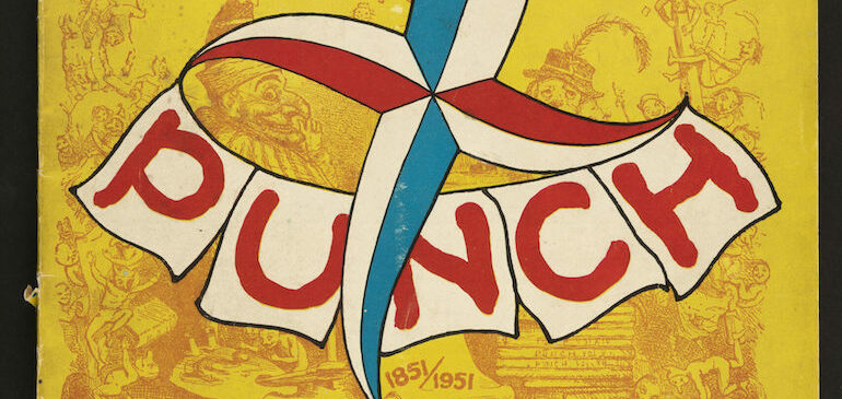 Cover of Punch, 'The Festival of Punch: 1851-1951', 30 April 1951, featuring comical take on Abram Games' Festival of Britain logo