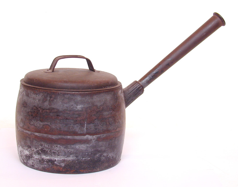 This heavy iron saucepan was made by E. Pugh and Co. of Wednesbury, West Midlands.