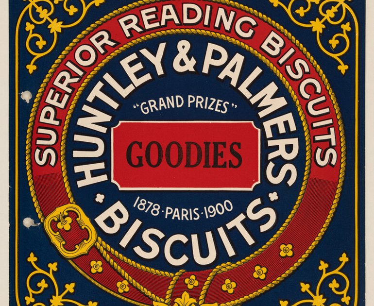 Packaging for a box of Huntley & Palmers biscuits.