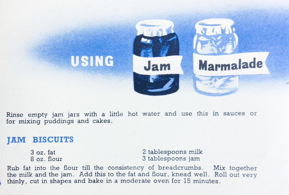 A recipe for jam biscuits.