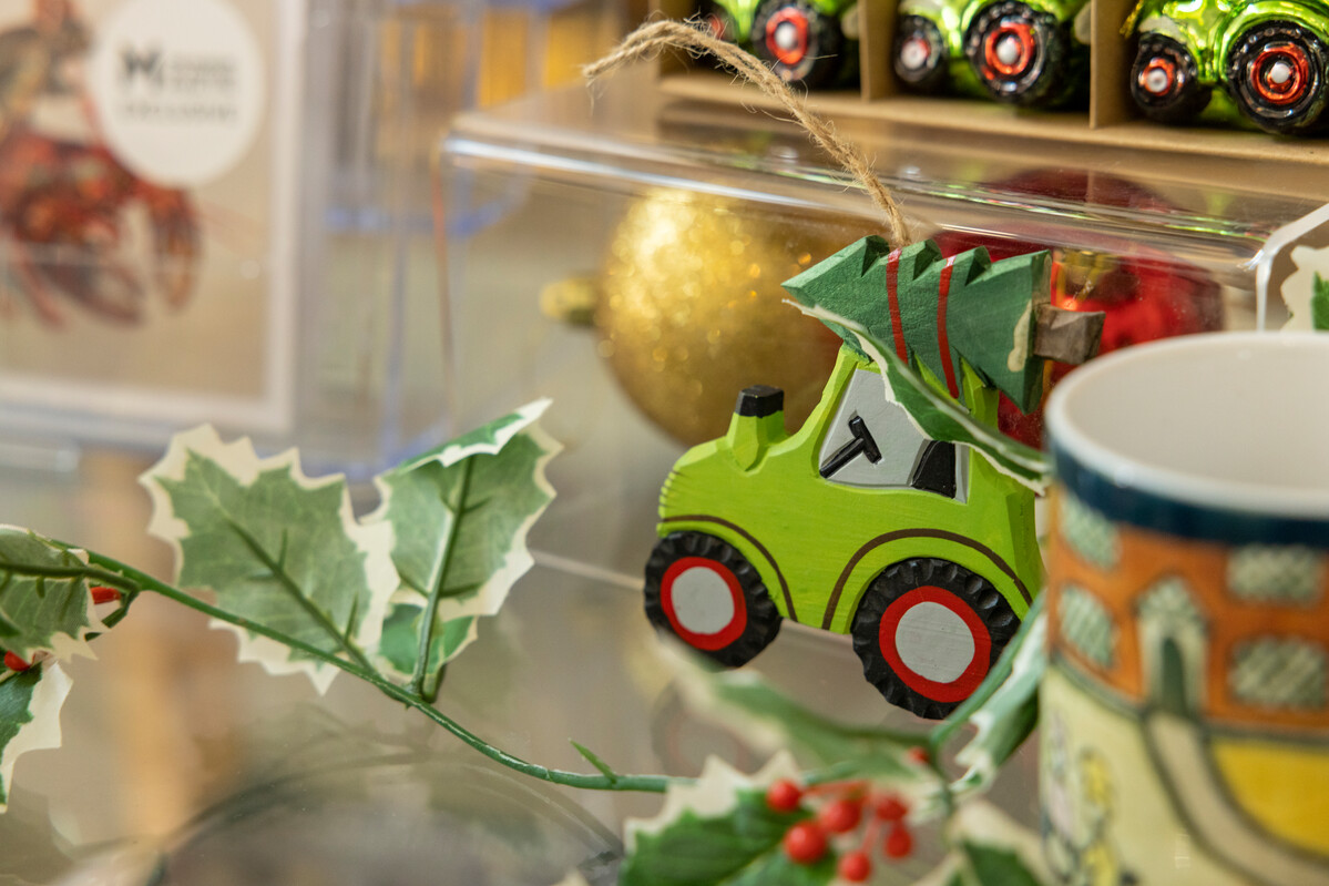 Christmas decorations in The MERL shop.