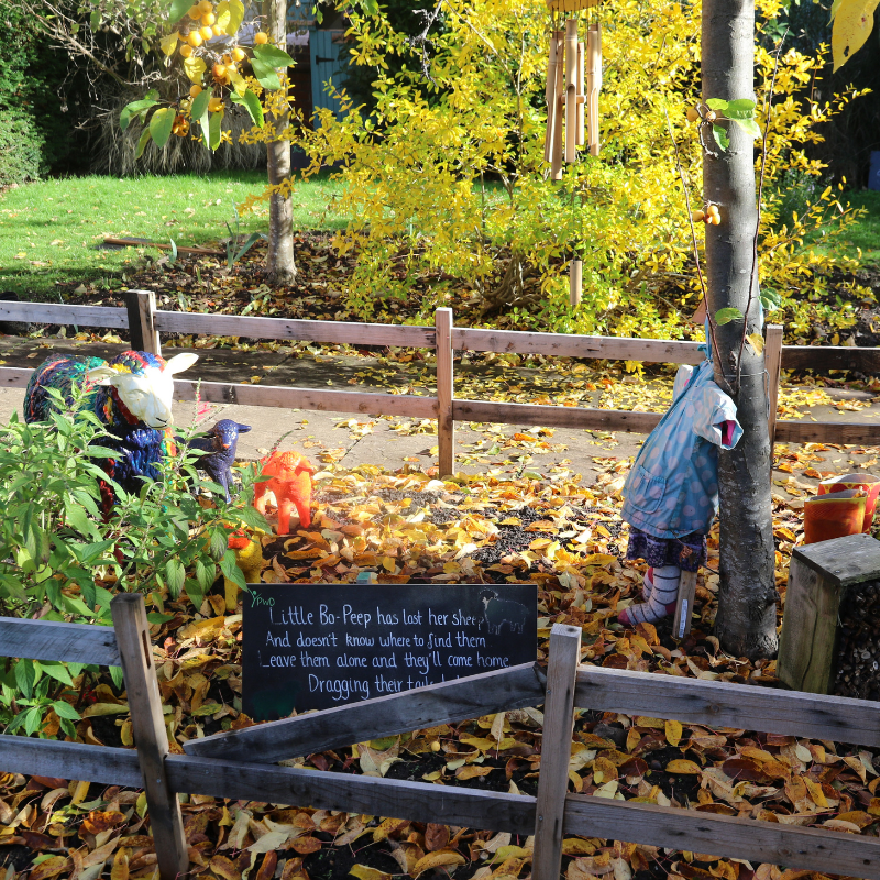 A display about Little Bo Peep in The MERL herb garden.