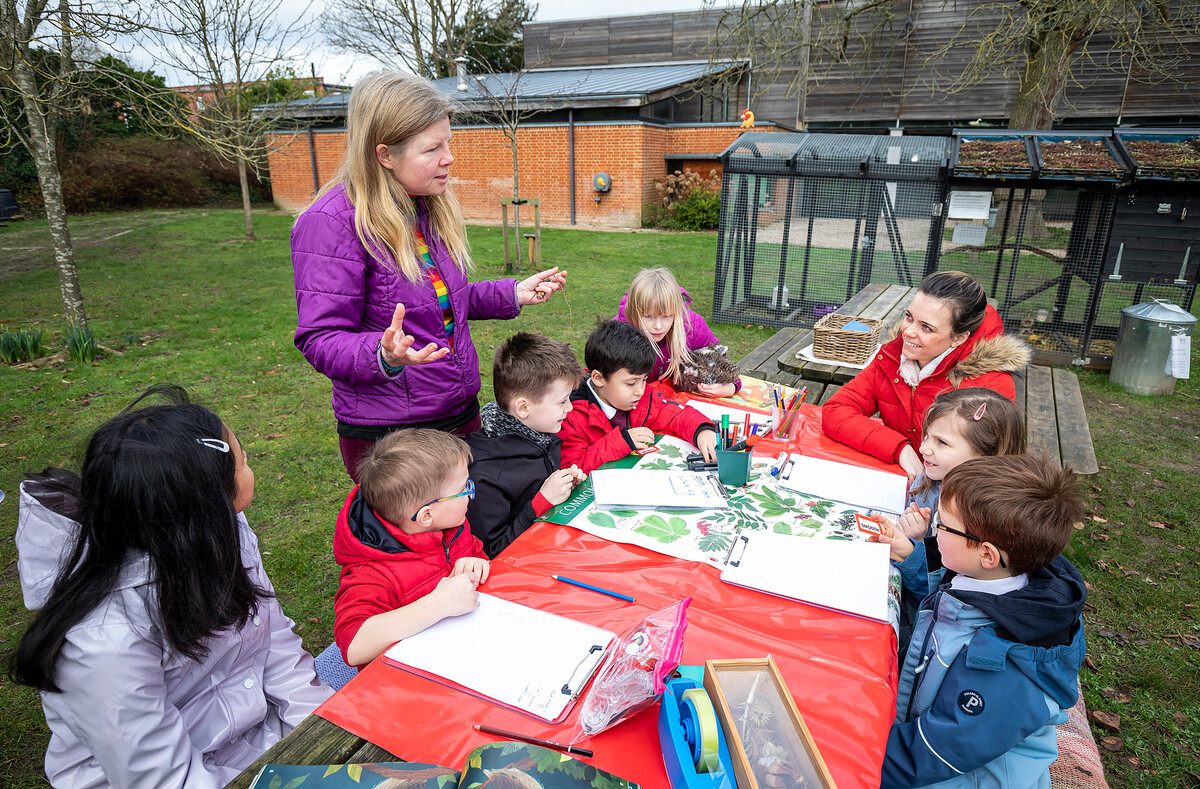 schoolchildren taking part in the outdoor schoolroom session in The MERL garden