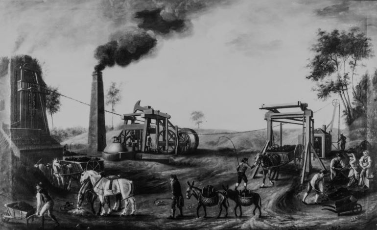 Painting of a historic coal mine