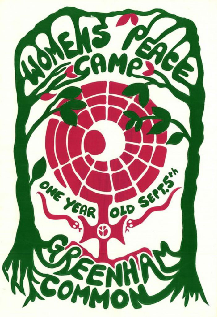 Greenham Common protest poster marking one year of the Womens Peace Camp