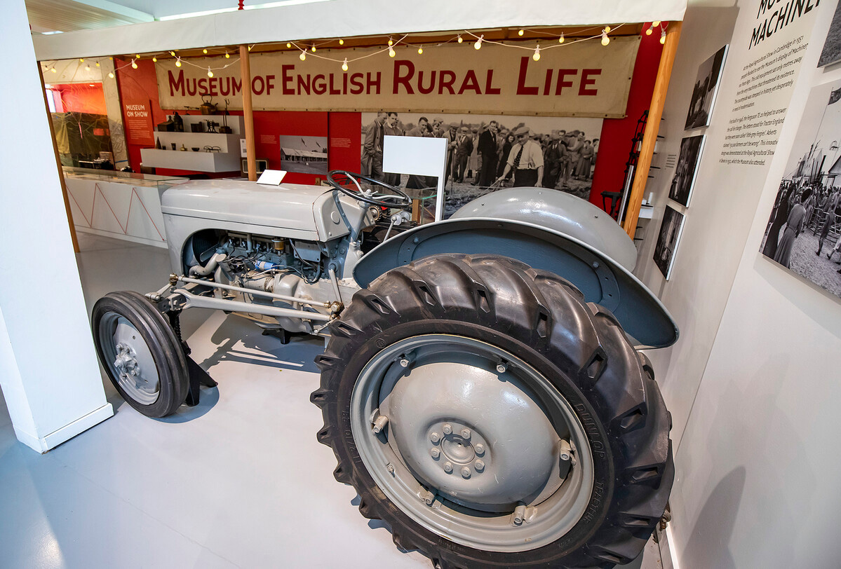 Ferguson Tractor with the Museum of English Rural Life banner other objects in the Collecting Rural England gallery