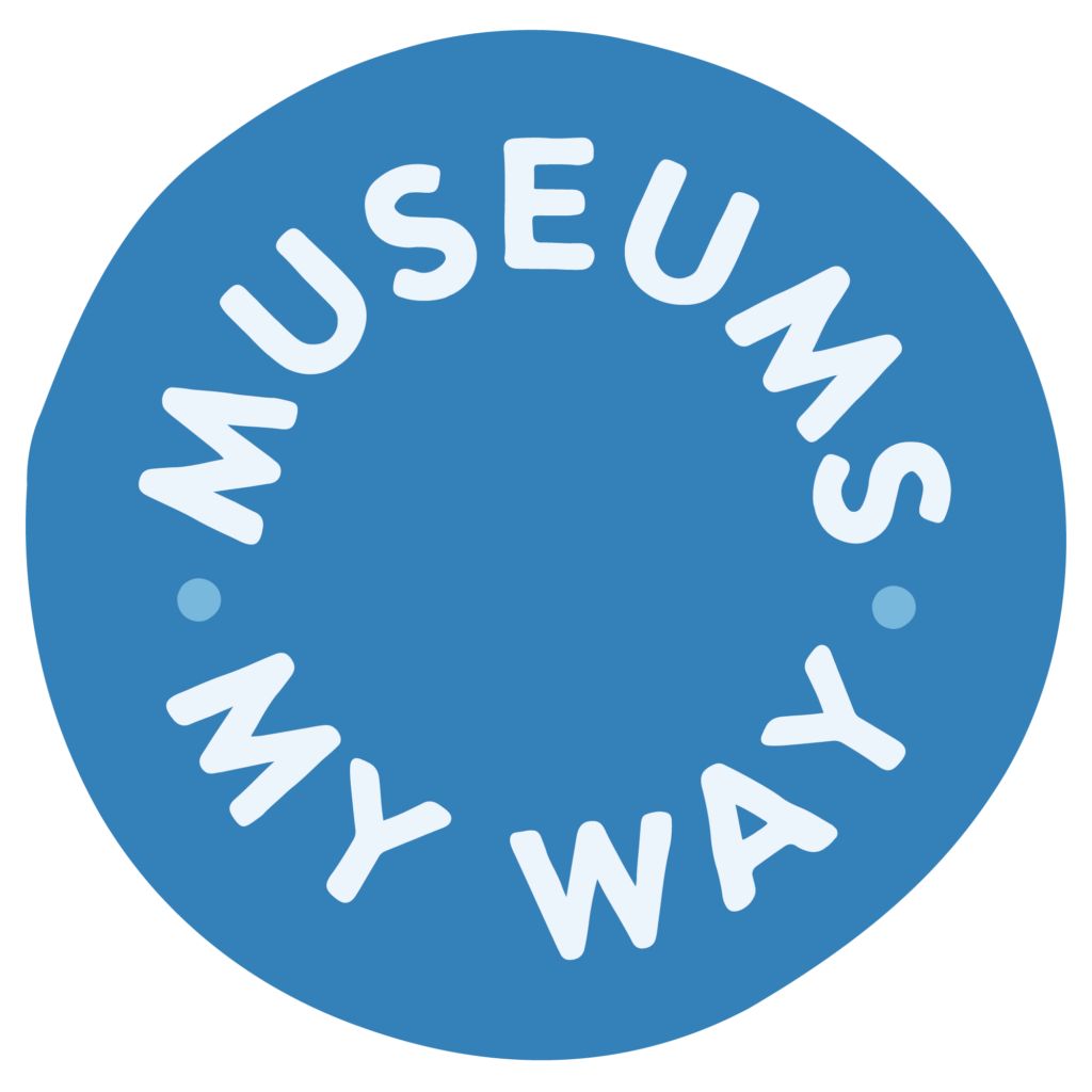 Museums My Way written in white round the inside of a blue circle