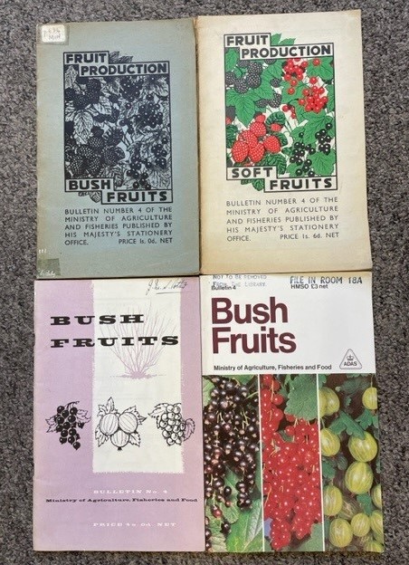 4 different covers of the Bush Fruits bulletin 1945-1977