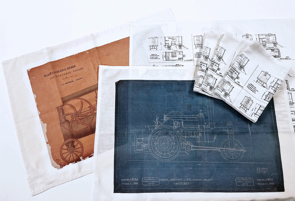 Tea towels from the new Blueprints range of products in the MERL gift shop