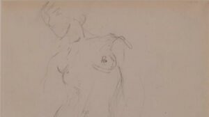 Drawing of a standing female nude, graphite on paper.